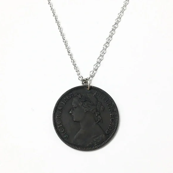 Antique 1875 Coin Necklace — “925” 18-inch Chain - Picture 2 of 5